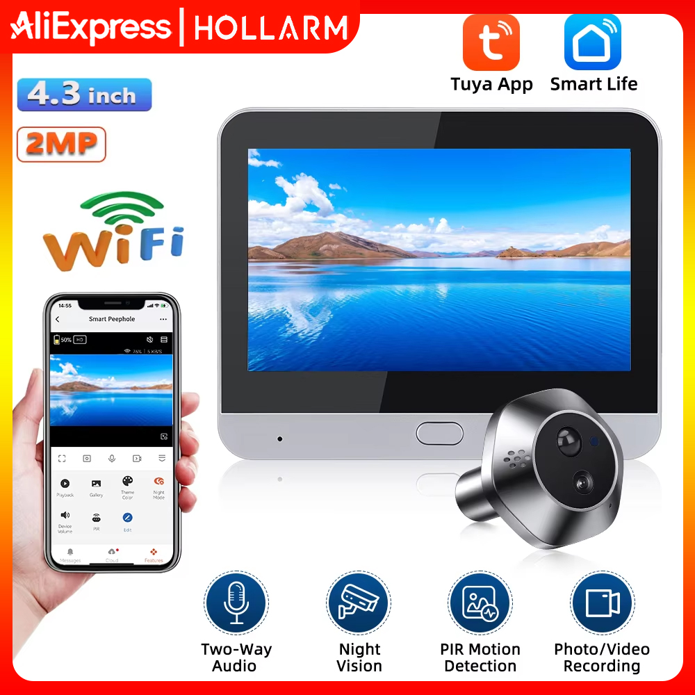 Hollarm Tuya WiFi Door Peephol - Smart Home Video Doorphone Ezviz のレビューと価格