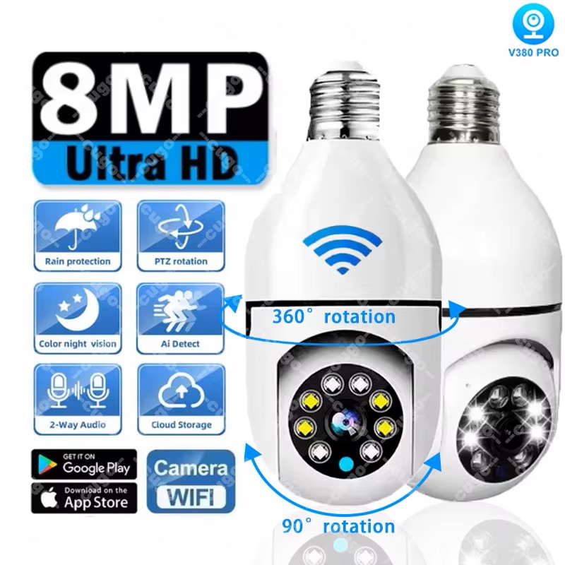 8MP E27 Bulb Surveillance Came - Smart Baby Night Light のレビューと価格