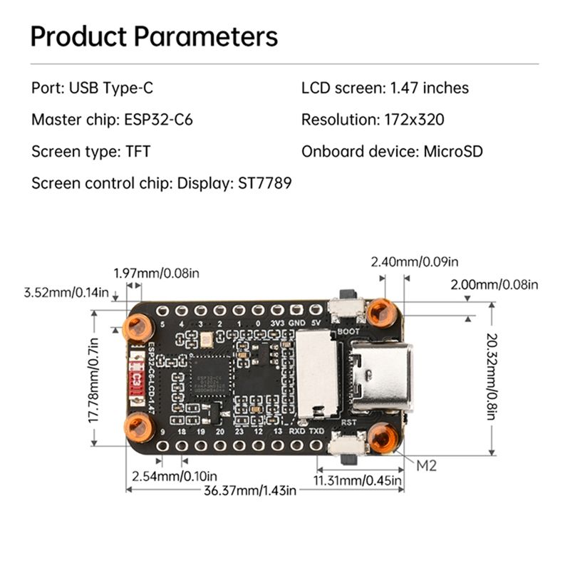 [NEW A09R!】 Esp32-C6 1.47-Inch - Smart Home Esp32 のレビューと価格