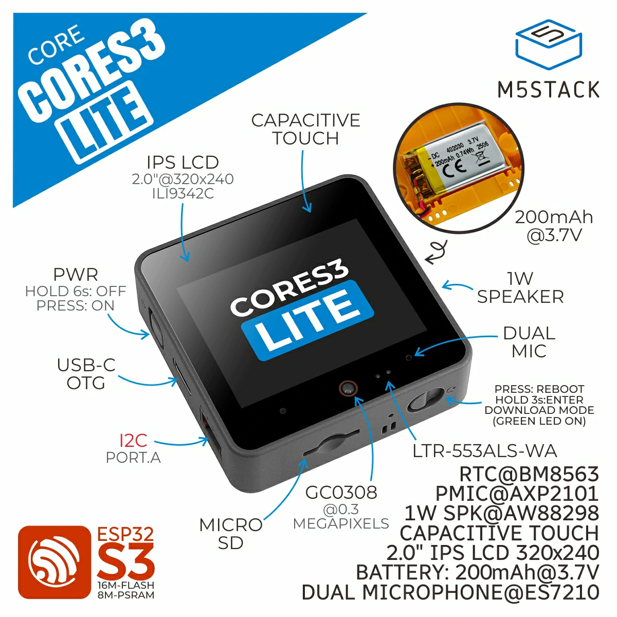 M5Stack CoreS3 Lite Programmab - Smart Home Esp32 のレビューと価格